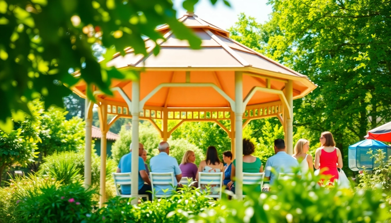 Enjoy outdoor gatherings under a vibrant gazebo in Ireland with beautiful landscaping.