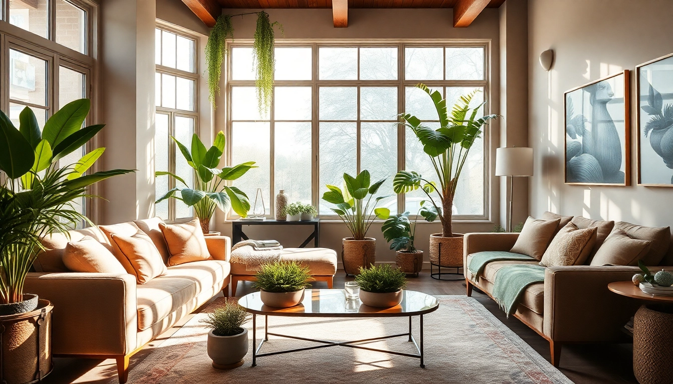 Bright living room setting showcasing design inspirations from lubiedom.pl with indoor plants and comfortable furnishings.