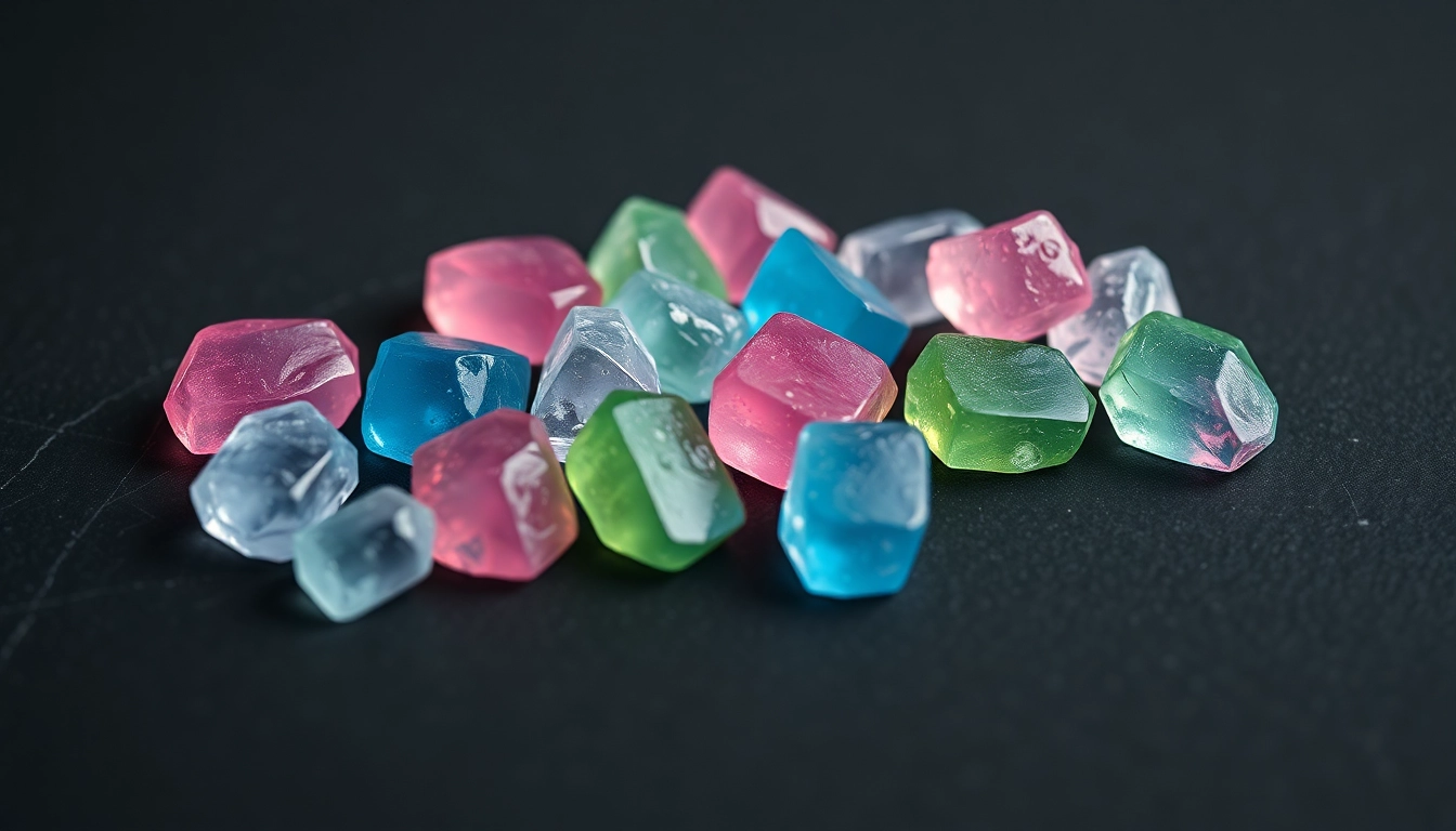 Indulge in vibrant crystal candy with a glossy finish and stunning colors, perfect for any sweet lover.