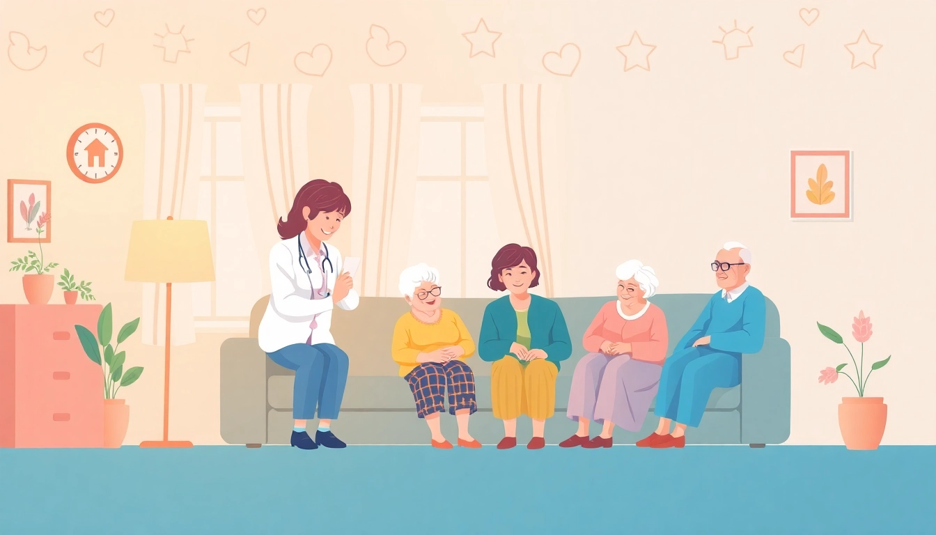 Showcasing engaging werbung pflegedienst that highlights home care services with a nurturing caregiver and joyful seniors.