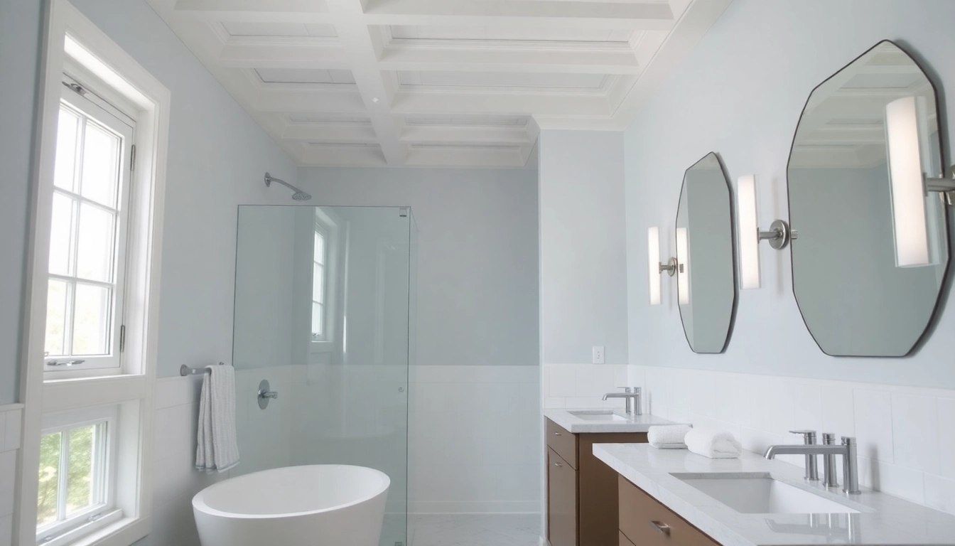 Showcasing a bathroom reconstruction with elegant fixtures and a calming color scheme.