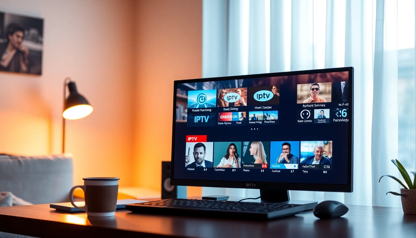 Try our free iptv trial with an inviting workspace showcasing IPTV services on a computer screen.