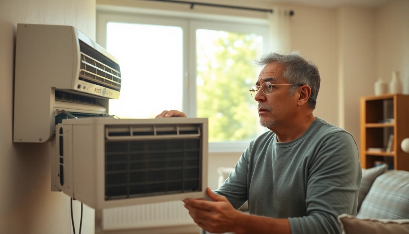 Addressing the issue when my air con is not working, a concerned homeowner examines an AC unit.