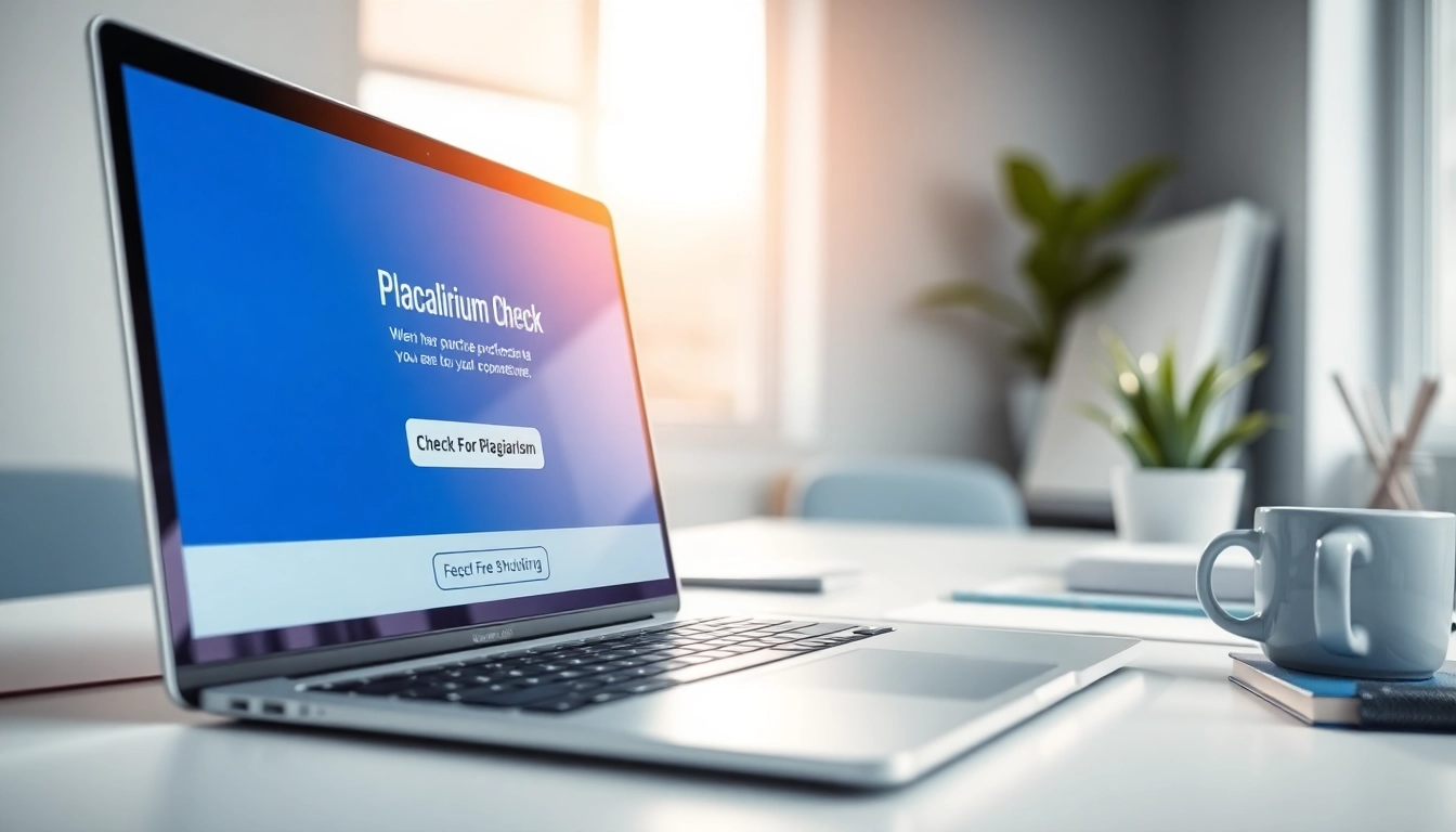 Check plagiarism instantly using a user-friendly plagiarism checker interface on a laptop screen.