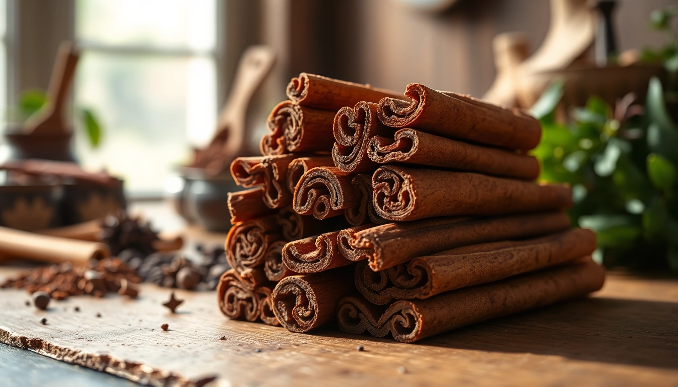 Enhance your culinary experience with Cinnamon Bark pieces, beautifully arranged on a rustic wooden table.