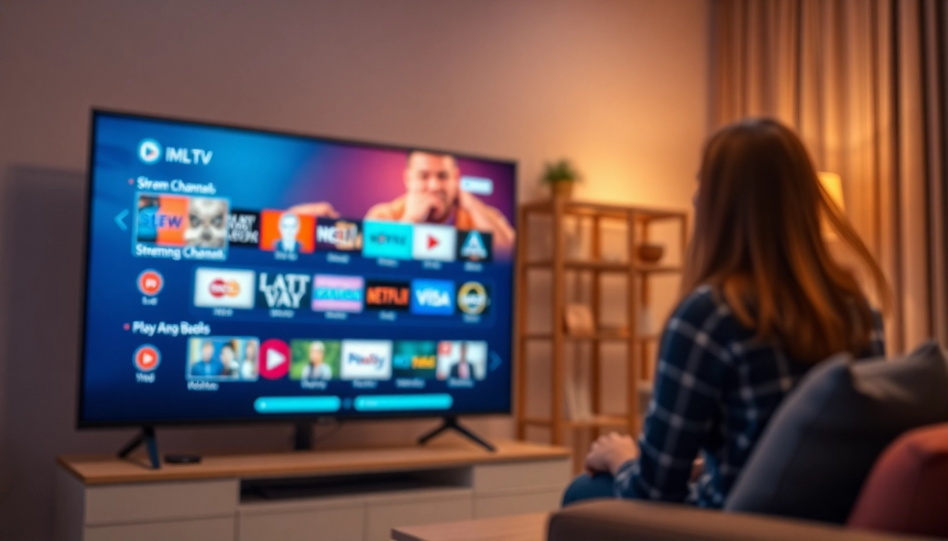 Showcase of an IPTV test line on a vibrant TV screen, inviting viewers to explore streaming options.