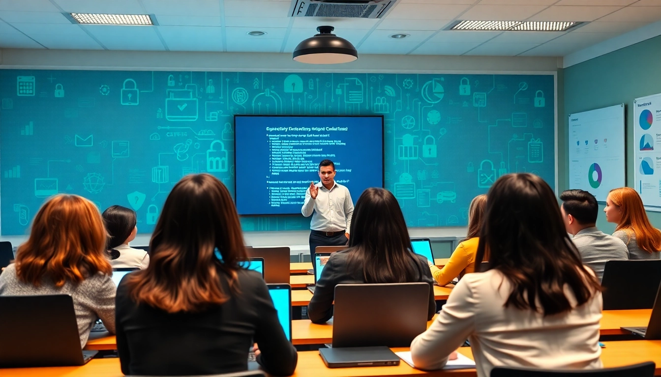 Students engaging in a cybersecurity course, focusing on interactive learning and collaboration.