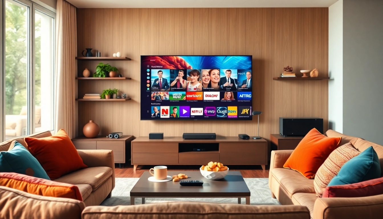 Discover IPTV Subscription USA in a vibrant living room setup with streaming content displayed on a sleek TV.
