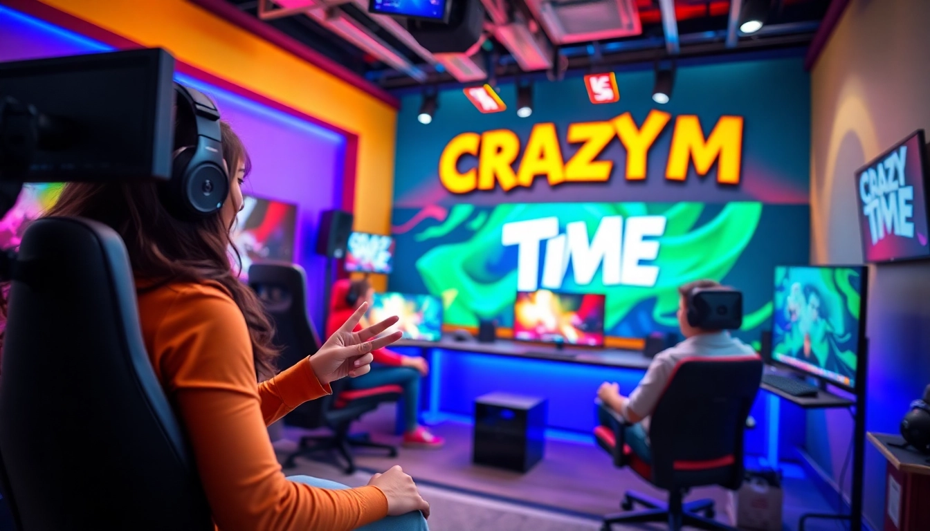 Crazily engaging scene of the Crazy Time live game featuring vibrant lights and a dynamic presenter.