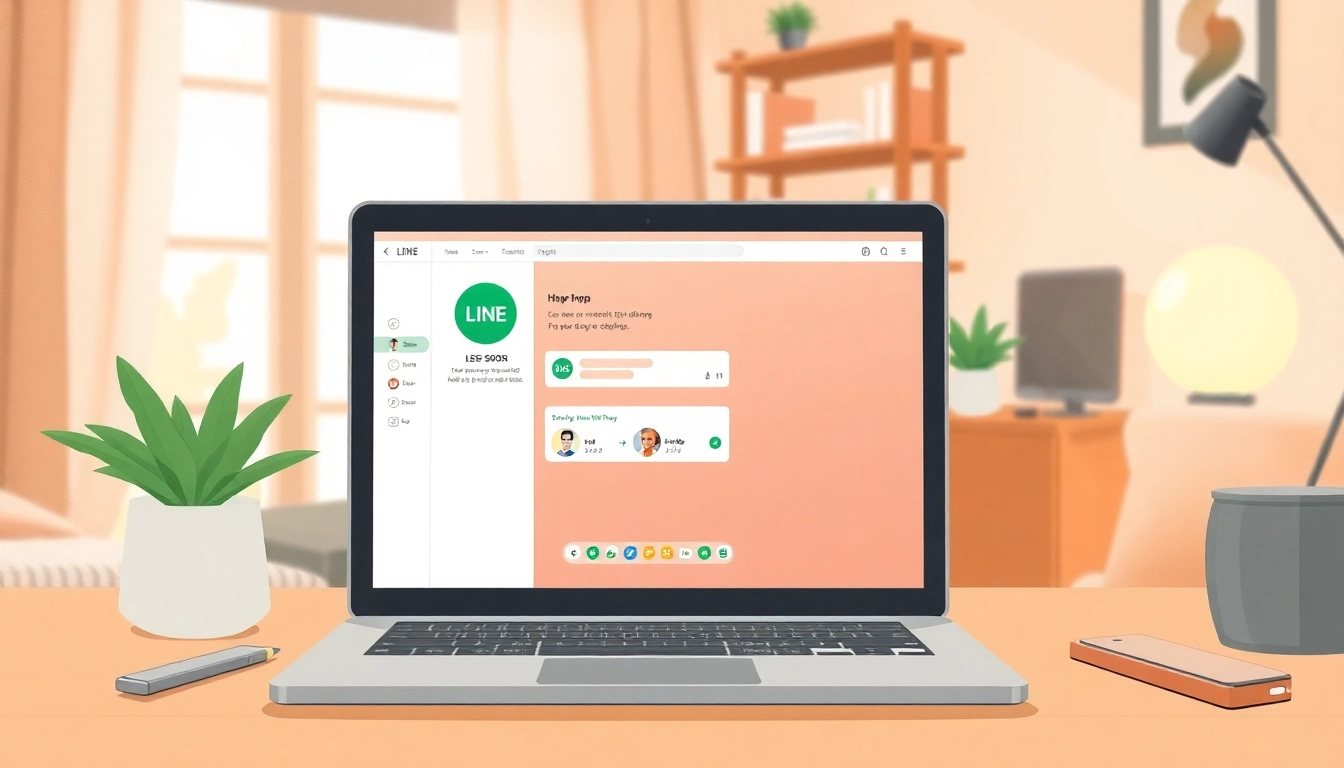 Showcase how to use line下载電腦版 effectively on a laptop in a comfortable workspace.