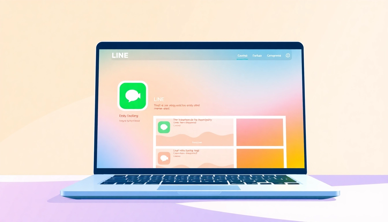 Download the line电脑版下载 app on a stylish laptop interface showcasing its vibrant features.