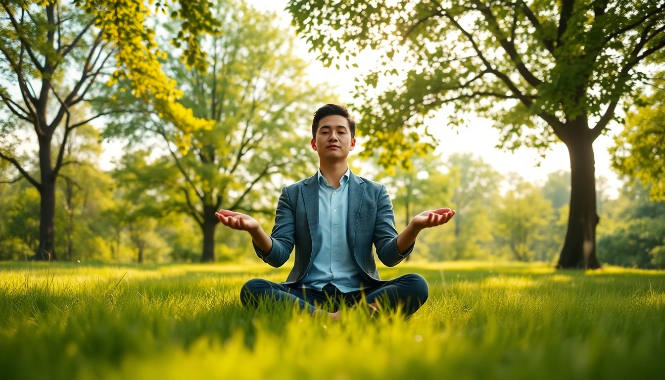 Practicing mindfulness meditation outdoors for effectively dealing with stress.