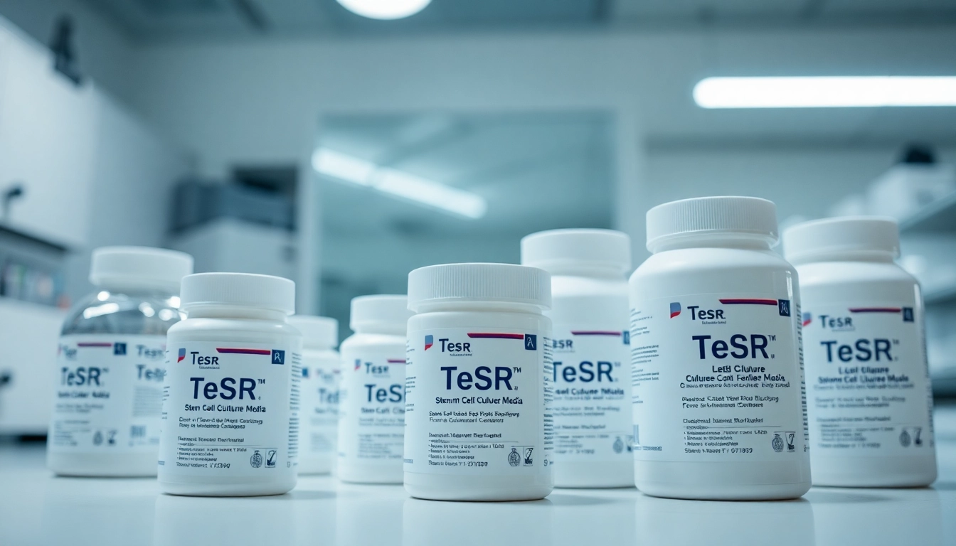 Showcase all check of TeSR™ stem cell culture media with clear labels, emphasizing product details.
