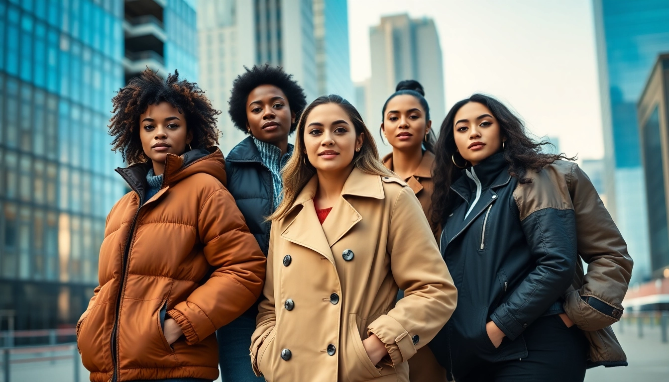 Stylish jackets womens displayed by model in an urban setting, showcasing diverse designs.