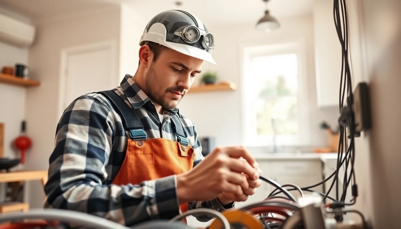 Providing expert Electrical Service installation by a skilled technician in a bright, inviting kitchen.