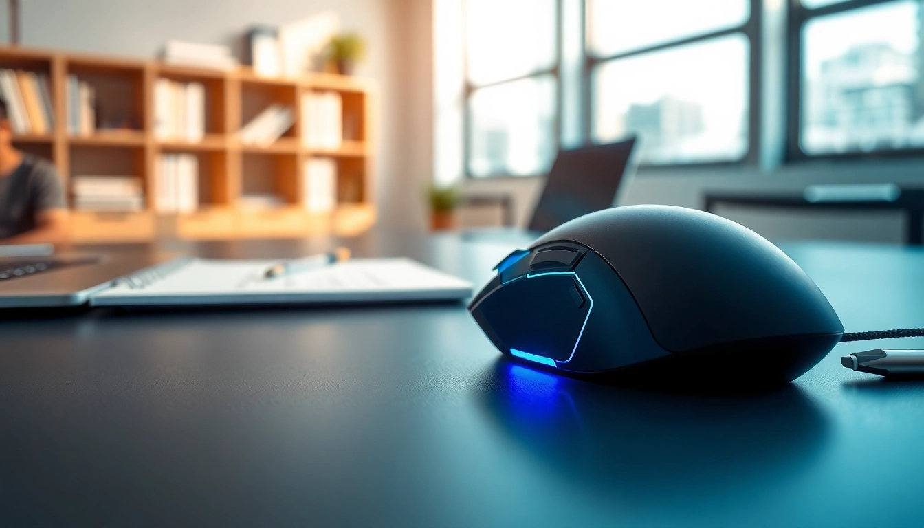 Using an ergonomic Mouse on a sleek desk highlighting its modern design and features.