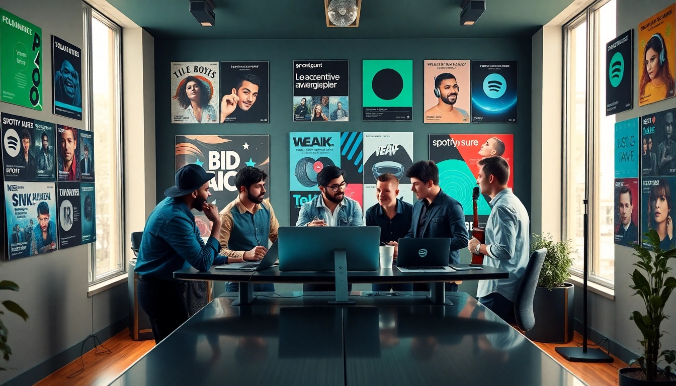 Enhance your spotify promotion strategy with professional musicians collaborating in a vibrant studio.
