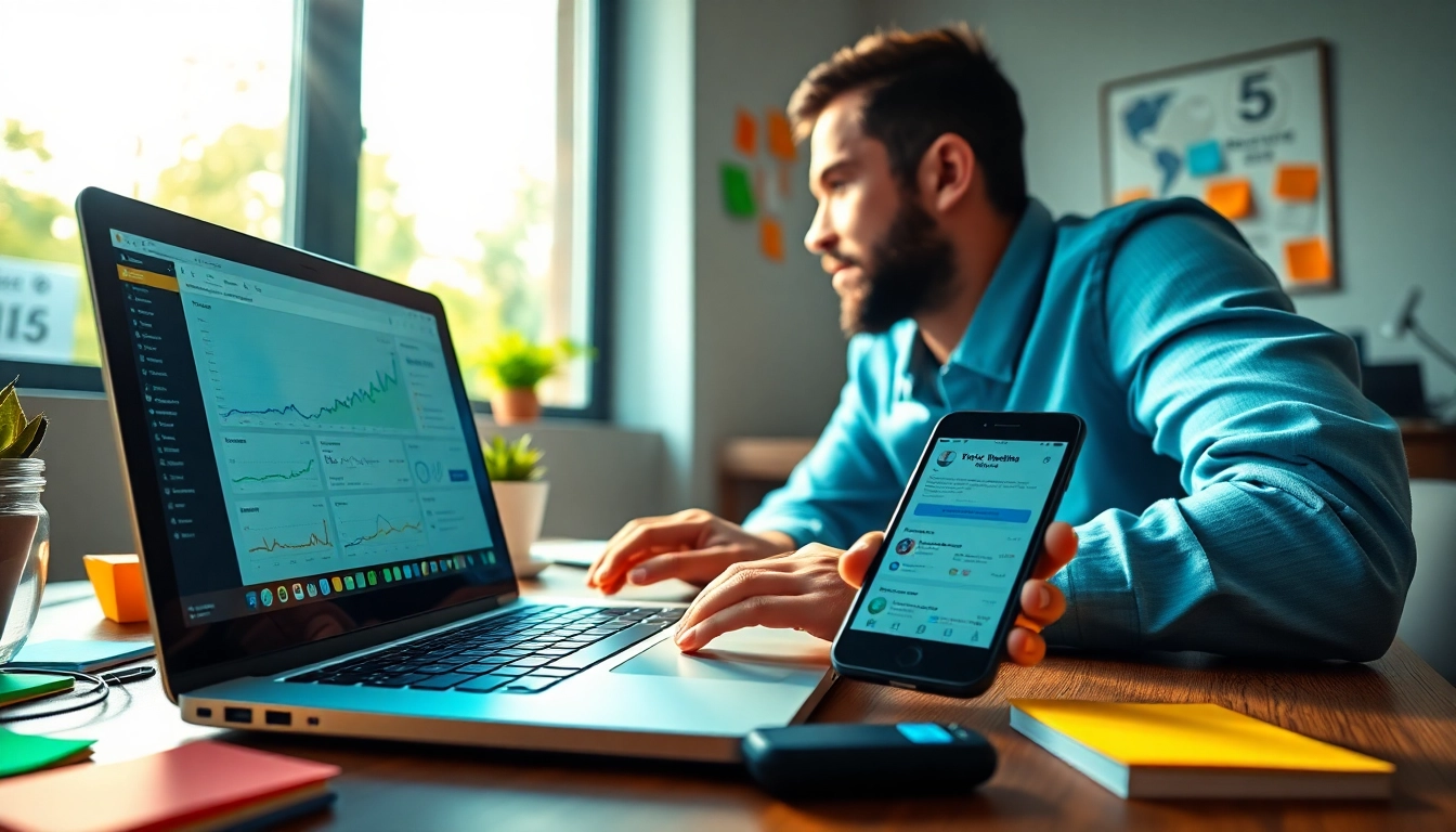 Boost productivity using social media and blog automation strategies in a vibrant workspace.
