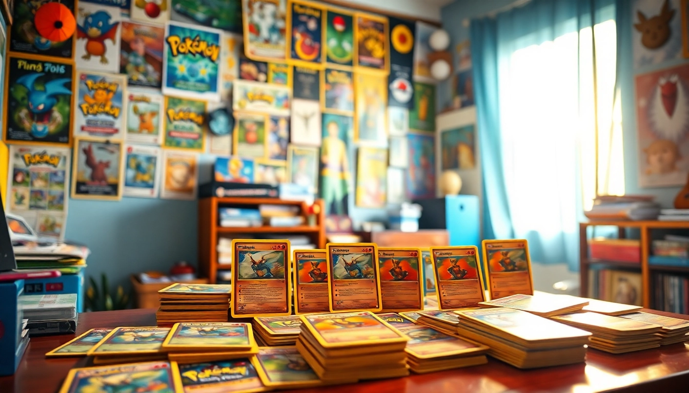 Shop for real pokemon cards india displayed in a cozy room with warm sunlight and colorful collectibles.