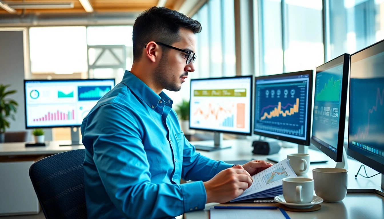 Engaging professional analyzing social media marketing edmonton metrics in a modern office.