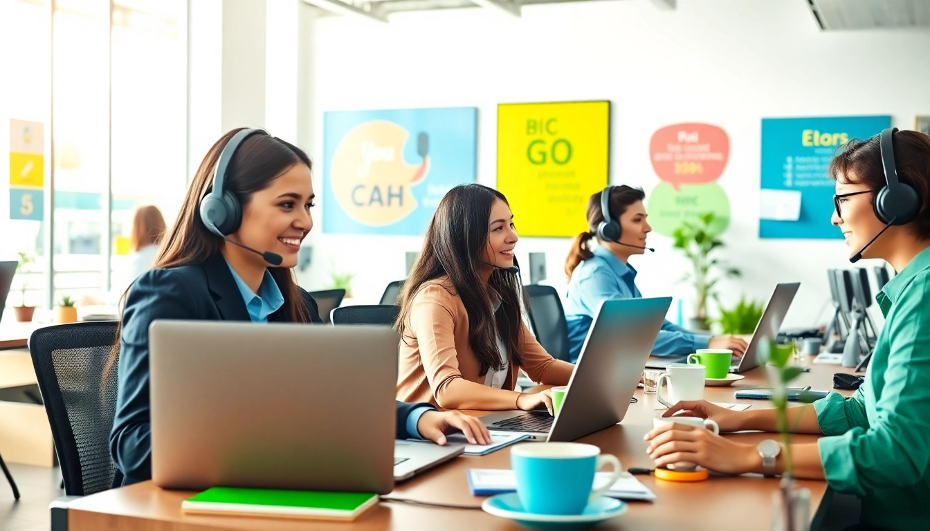 Dynamic scene of a Call center in Tijuana with bilingual agents engaged in communication.