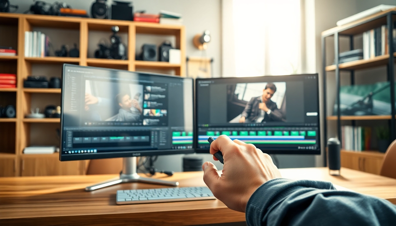 Showcase of Editing & Post-Production in a professional video editing workspace with modern technology.