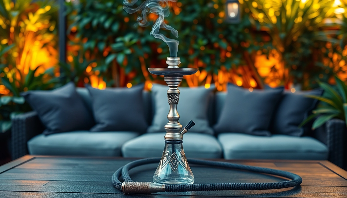 Enjoying a high quality hookah on a cozy patio with lush greenery.