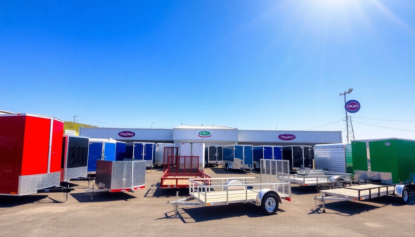 Browse trailers for sale in Massachusetts with diverse options displayed in a bright dealership.