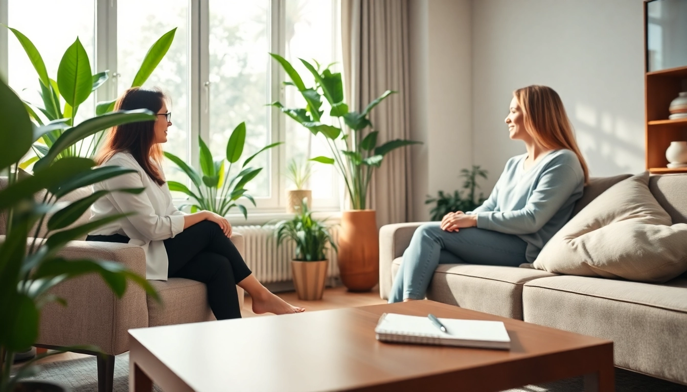 Engaged psychotherapy session in Dubai, highlighting therapeutic communication in a supportive environment.