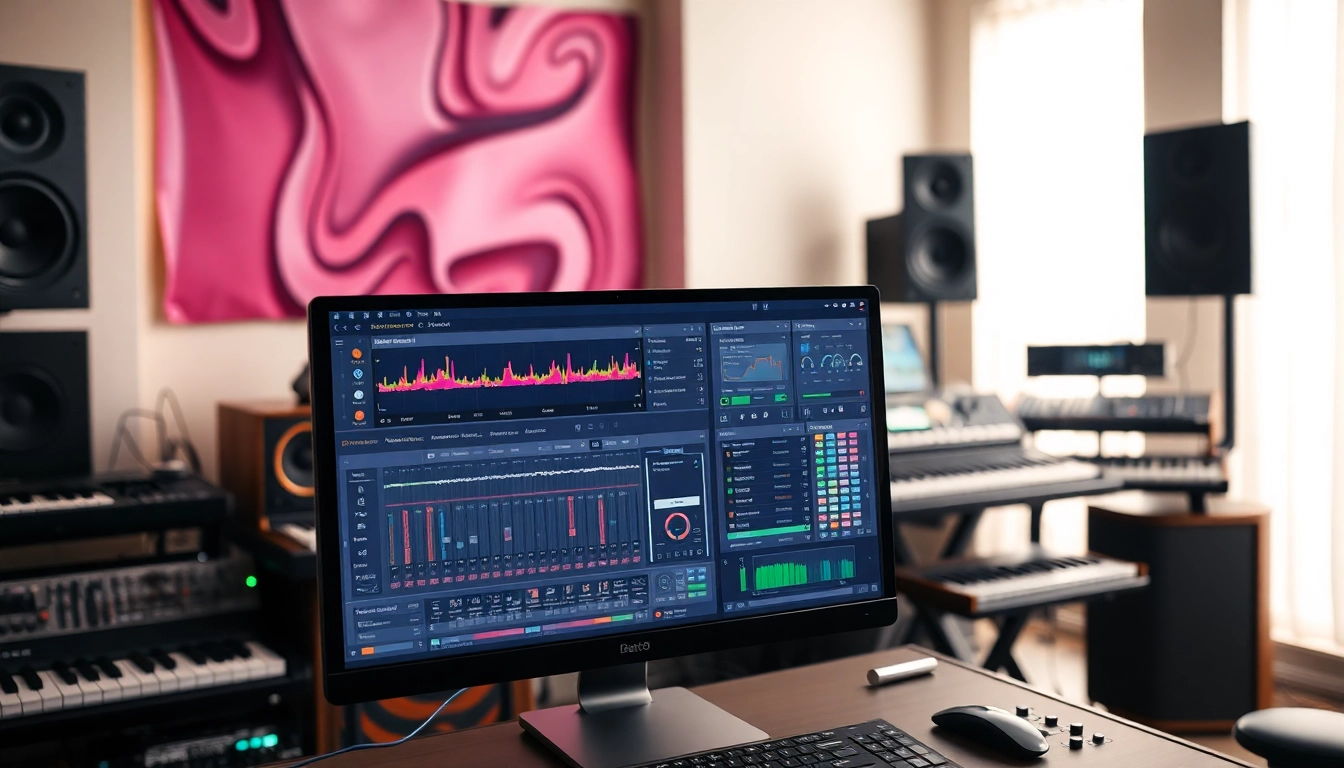 Generate bass house presets with a vibrant digital audio workstation setup in focus.