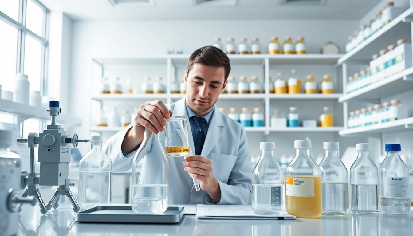 Cellulose ether manufacturer demonstrating precision in a lab setting with detailed equipment.