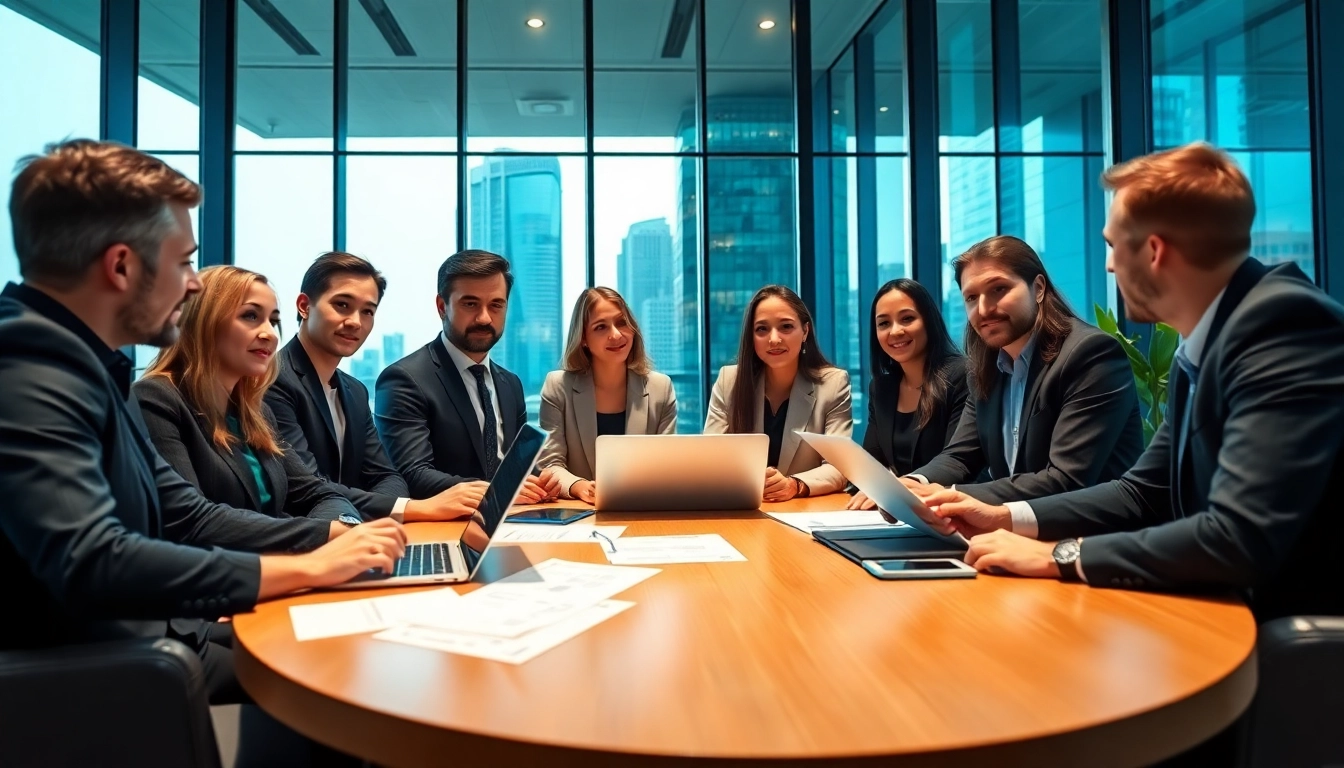 Engaging scene of Quickplus Business Consultants collaborating in a modern office environment.
